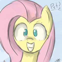 Size: 900x900 | Tagged: safe, artist:speccysy, fluttershy, pegasus, pony, g4, close-up, female, grin, happy, looking at you, mare, smiling, solo