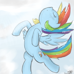 Size: 900x900 | Tagged: safe, artist:speccysy, rainbow dash, pegasus, pony, g4, eyes closed, female, flying, mare, solo