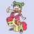 Size: 945x945 | Tagged: safe, artist:megasweet, apple bloom, earth pony, human, pony, g4, annoyed, crossover, duo, female, filly, happy, koiwai yotsuba, simple background, thumbs up, yotsuba