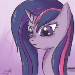 Size: 900x900 | Tagged: dead source, safe, artist:speccysy, twilight sparkle, pony, unicorn, g4, female, frown, mare, solo, wet mane