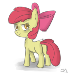 Size: 731x784 | Tagged: safe, artist:speccysy, apple bloom, earth pony, pony, g4, butt, female, filly, lidded eyes, looking back, plot, rear view, smiling, solo