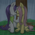 Size: 945x945 | Tagged: safe, artist:cartoonlion, artist:megasweet, fluttershy, rarity, pegasus, pony, unicorn, g4, bandana, duo, female, lesbian, mare, rain, ship:flarity, shipping, sitting, smiling, wet, wet mane, wet mane rarity