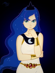Size: 720x945 | Tagged: safe, artist:megasweet, princess luna, human, g4, female, gradient background, humanized, looking at you, solo