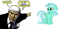 Size: 977x401 | Tagged: safe, lyra heartstrings, human, pony, unicorn, g4, crying, female, floppy ears, human male, male, mare, pointing, sad, wavy mouth, william stryker, x-men