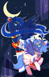 Size: 800x1244 | Tagged: safe, artist:silent ponytagonist, princess luna, alicorn, pony, g4, abstract background, clothes, female, filly, mare, sailor chibi moon, sailor moon, sailor moon (series), self ponidox, socks, woona, younger