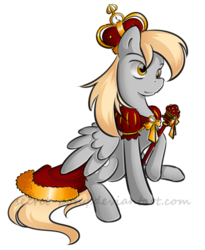 Size: 516x630 | Tagged: safe, artist:secret-pony, derpy hooves, pegasus, pony, g4, crown, female, mare, muffin queen, queen, scepter, simple background, sitting, solo, transparent background