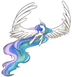 Size: 983x1052 | Tagged: safe, artist:secret-pony, princess celestia, alicorn, pony, g4, female, flying, hair over eyes, impossibly long hair, impossibly long tail, large wings, long mane, long tail, mare, simple background, solo, spread wings, tail, transparent background, wings