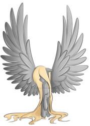 Size: 711x995 | Tagged: safe, artist:secret-pony, derpy hooves, pegasus, pony, g4, epic derpy, female, hair over eyes, hair physics, large wings, long mane, long tail, mane physics, mare, raised hoof, simple background, solo, spread wings, transparent background, wings