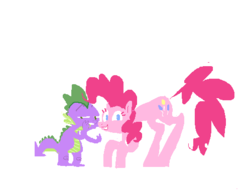 Size: 498x387 | Tagged: safe, artist:dsus4, pinkie pie, spike, dragon, earth pony, pony, g4, duo, female, gossip, lineless, male, mare, simple background, white background