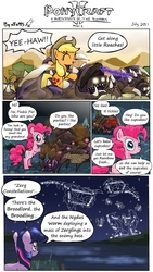 Size: 650x1150 | Tagged: safe, artist:alfa995, applejack, pinkie pie, twilight sparkle, earth pony, pony, unicorn, g4, comic, constellation, crossover, female, mare, riding, starcraft, this will end in cupcakes, yeehaw