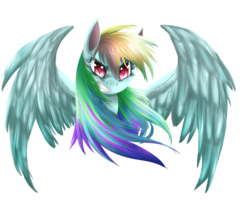 Size: 2200x1800 | Tagged: safe, artist:chocori, rainbow dash, pegasus, pony, g4, bust, female, grin, looking at you, mare, portrait, simple background, smiling, solo, spread wings, transparent background, wings