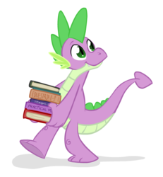Size: 600x650 | Tagged: safe, artist:naroclie, spike, dragon, g4, book, looking back, male, older, older spike, simple background, smiling, solo, teenage spike, white background