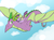 Size: 2000x1480 | Tagged: safe, artist:nowler, spike, twilight sparkle, dragon, pony, unicorn, g4, adult spike, book, cloud, duo, female, flying, male, mare, older, older spike, on back, ponies riding dragons, riding, sky, smiling, wings