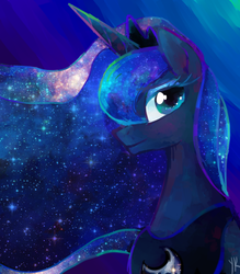 Size: 700x800 | Tagged: dead source, safe, artist:dotoriii, princess luna, alicorn, pony, g4, abstract background, bust, ethereal mane, female, galaxy mane, mare, profile, solo