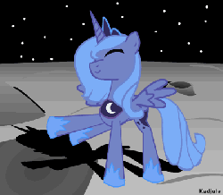 Size: 400x350 | Tagged: dead source, safe, artist:kadjule, princess luna, alicorn, pony, g4, animated, artifact, cute, dancing, eyes closed, female, happy, lunabetes, mare, moon, s1 luna, shadow, solo, space
