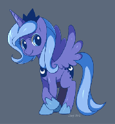 Size: 400x432 | Tagged: safe, artist:jiayi, princess luna, alicorn, pony, g4, animated, blinking, cute, female, gray background, mare, s1 luna, simple background, smiling, solo