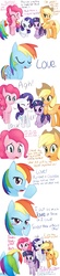 Size: 850x3850 | Tagged: safe, artist:negativefox, applejack, pinkie pie, rainbow dash, rarity, twilight sparkle, earth pony, pegasus, pony, unicorn, g4, comic, female, food, mane six, mare, simple background, tales of series, tales of vesperia, tongue out, white background