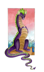 Size: 626x1023 | Tagged: dead source, safe, artist:aavikkokulkija, spike, dragon, g4, adult spike, crystal, male, older, older spike, solo, traditional art