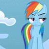 Size: 100x100 | Tagged: safe, screencap, rainbow dash, pegasus, pony, g4, season 1, sonic rainboom (episode), animated, annoyed, female, gif, gif for breezies, lidded eyes, mare, picture for breezies, solo, tail flick