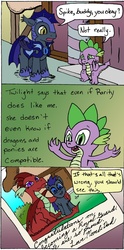 Size: 474x956 | Tagged: safe, artist:jberg18, spike, bat pony, dracony, dragon, hybrid, pony, g4, comic, duo, interspecies, interspecies offspring, male, night guard, offspring