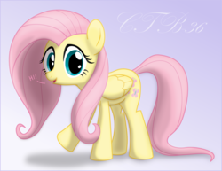 Size: 712x550 | Tagged: safe, artist:ctb-36, fluttershy, pegasus, pony, g4, female, gradient background, looking at you, mare, smiling, solo