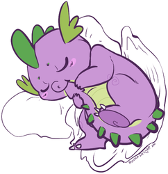 Size: 609x629 | Tagged: safe, artist:clovercoin, spike, dragon, g4, baby, baby dragon, biting, male, simple background, sleeping, solo, tail bite, white background