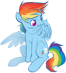 Size: 638x705 | Tagged: safe, artist:clovercoin, edit, rainbow dash, pegasus, pony, g4, female, mare, preening, simple background, sitting, solo, white background