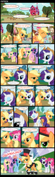 Size: 800x2550 | Tagged: safe, artist:mixermike622, applejack, fluttershy, pinkie pie, rainbow dash, rarity, twilight sparkle, earth pony, pegasus, pony, unicorn, g4, applejack's hat, clothes, comic, dapperjack, hat, implied apple bloom, implied big macintosh, mane six, missing accessory, suit, top hat