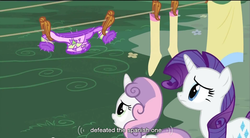 Size: 852x472 | Tagged: safe, screencap, rarity, sweetie belle, pony, unicorn, g4, season 2, sisterhooves social, belle sisters, clothes, duo, duo female, female, filly, mare, siblings, sisters, youtube caption