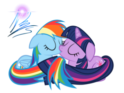 Size: 1600x1200 | Tagged: safe, artist:nightmaremoons, rainbow dash, twilight sparkle, pegasus, pony, unicorn, g4, duo, eyes closed, female, floppy ears, kiss on the lips, kissing, lesbian, mare, prone, ship:twidash, shipping, simple background, transparent background, vector