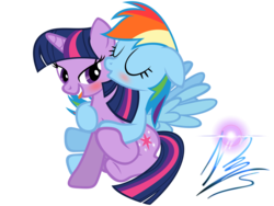 Size: 1600x1200 | Tagged: safe, artist:nightmaremoons, rainbow dash, twilight sparkle, pegasus, pony, unicorn, g4, blushing, cheek kiss, duo, female, kissing, lesbian, mare, ship:twidash, shipping, simple background, sitting, tongue out, transparent background, unicorn twilight, vector