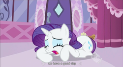 Size: 853x468 | Tagged: safe, screencap, rarity, pony, unicorn, g4, sisterhooves social, carousel boutique, crying, female, mare, misleading, misleading text, prone, solo, youtube caption