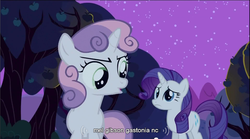 Size: 855x474 | Tagged: safe, screencap, rarity, sweetie belle, pony, unicorn, g4, sisterhooves social, belle sisters, duo, duo female, female, filly, mare, mel gibson, night, siblings, sisters, youtube caption