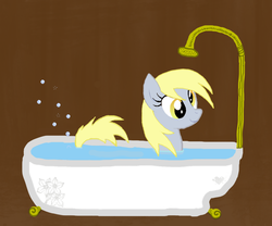 Size: 1200x1000 | Tagged: artist needed, safe, derpy hooves, pegasus, pony, g4, bath, bathtub, bubble, claw foot bathtub, drawfag, fart, farting bubbles, female, mare, smiling, solo