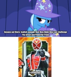 Size: 497x541 | Tagged: safe, trixie, pony, unicorn, g4, battle of magic, cape, clothes, female, hat, kamen rider, kamen rider wizard, mare, photo, stage, trixie's cape, trixie's hat