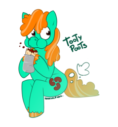Size: 500x536 | Tagged: safe, artist:rosiehasasoul, oc, oc only, earth pony, pony, burrito, eating, fart, female, food, mare, puffy cheeks, simple background, sitting, tooty poots, transparent background