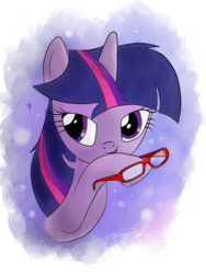 Size: 900x1200 | Tagged: safe, artist:amethysthorn, twilight sparkle, pony, unicorn, g4, bust, female, glasses, mare, solo