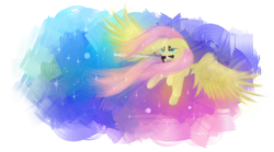 Size: 4500x2500 | Tagged: safe, artist:amethysthorn, fluttershy, pegasus, pony, g4, abstract background, female, floppy ears, flying, mare, mouth hold, simple background, solo, sword, transparent background, weapon, windswept mane