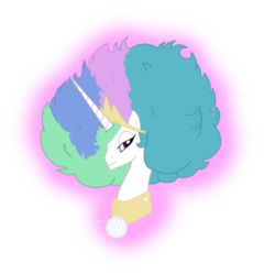 Size: 400x398 | Tagged: safe, artist:queencold, princess celestia, alicorn, pony, g4, afro, alternate hairstyle, bust, disco ball, female, frolestia, hilarious in hindsight, lidded eyes, looking at you, mare, portrait, profile, simple background, smiling, solo, transparent background, vector