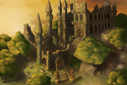 Size: 1800x1200 | Tagged: safe, artist:suranon, background, castle of the royal pony sisters, high angle, no pony, old castle ruins, ruins, scenery