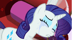 Size: 853x480 | Tagged: safe, screencap, rarity, pony, unicorn, g4, lesson zero, season 2, animated, couch, crying, eyes closed, fainting couch, female, gif, mare, marshmelodrama, open mouth, rarity being rarity, solo, uvula