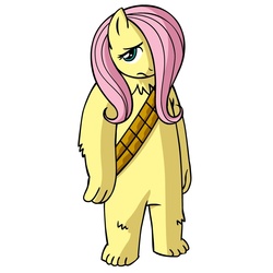 Size: 945x945 | Tagged: safe, artist:megasweet, fluttershy, wookiee, g4, chewbacca, female, fluffy, frown, hair over one eye, looking at you, simple background, solo, species swap, star wars, white background