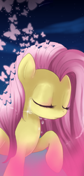 Size: 400x835 | Tagged: dead source, safe, artist:loyaldis, fluttershy, butterfly, pegasus, pony, g4, crying, eyes closed, female, mare, raised hoof, solo