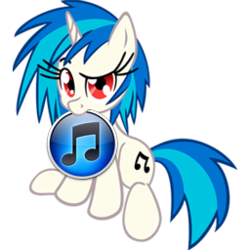 Size: 256x256 | Tagged: safe, artist:blues27xx, dj pon-3, vinyl scratch, pony, unicorn, g4, computer icon, female, icon, itunes, mare, mouth hold, simple background, sitting, solo, transparent background, webcore