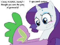 Size: 800x600 | Tagged: safe, artist:weaver, rarity, spike, dragon, pony, unicorn, g4, blush sticker, blushing, duo, eye contact, female, generosity, gif, looking at each other, male, mare, non-animated gif, ship:sparity, shipping, simple background, straight, sweat, white background