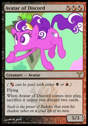 Size: 480x680 | Tagged: safe, edit, edited screencap, screencap, screwball, earth pony, pony, g4, the return of harmony, avatar of discord, card, female, floating, green sky, magic the gathering, mare, solo, trading card edit
