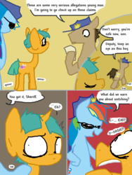 Size: 600x800 | Tagged: safe, artist:weaver, doctor whooves, rainbow dash, snails, time turner, earth pony, pegasus, pony, unicorn, g4, colt, comic, female, hat, implied foalcon, male, mare, stallion, sunglasses