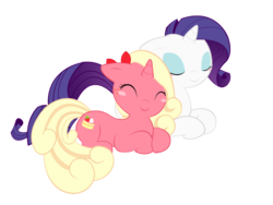 Size: 800x600 | Tagged: safe, artist:piichu-pi, rarity, oc, pony, unicorn, g4, duo, duo female, eyes closed, female, floppy ears, mare, prone, simple background, smiling, snuggling, transparent background