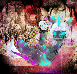 Size: 646x621 | Tagged: safe, artist:chalnsaw, oc, oc only, pony, unicorn, zebra, eerie, glowing, glowing eyes, mask, psychedelic, sinister, solo, surreal