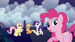 Size: 640x360 | Tagged: safe, screencap, applejack, fluttershy, pinkie pie, rarity, earth pony, pegasus, pony, unicorn, friendship is magic, g4, season 1, balloonbutt, butt, female, flutterbutt, looking back, mare, plot